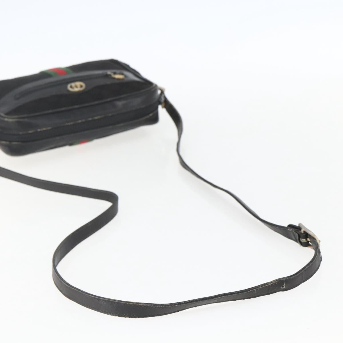 GUCCI GG Canvas Web Sherry Line Shoulder Bag Black Gold Auth 158418