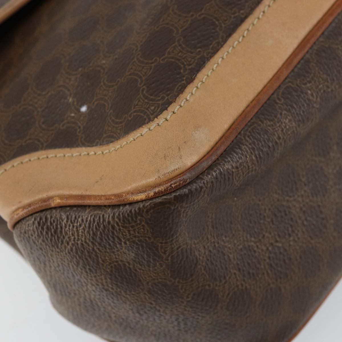 CELINE Macadam Canvas Hand Bag PVC Leather Brown Gold Auth 158419