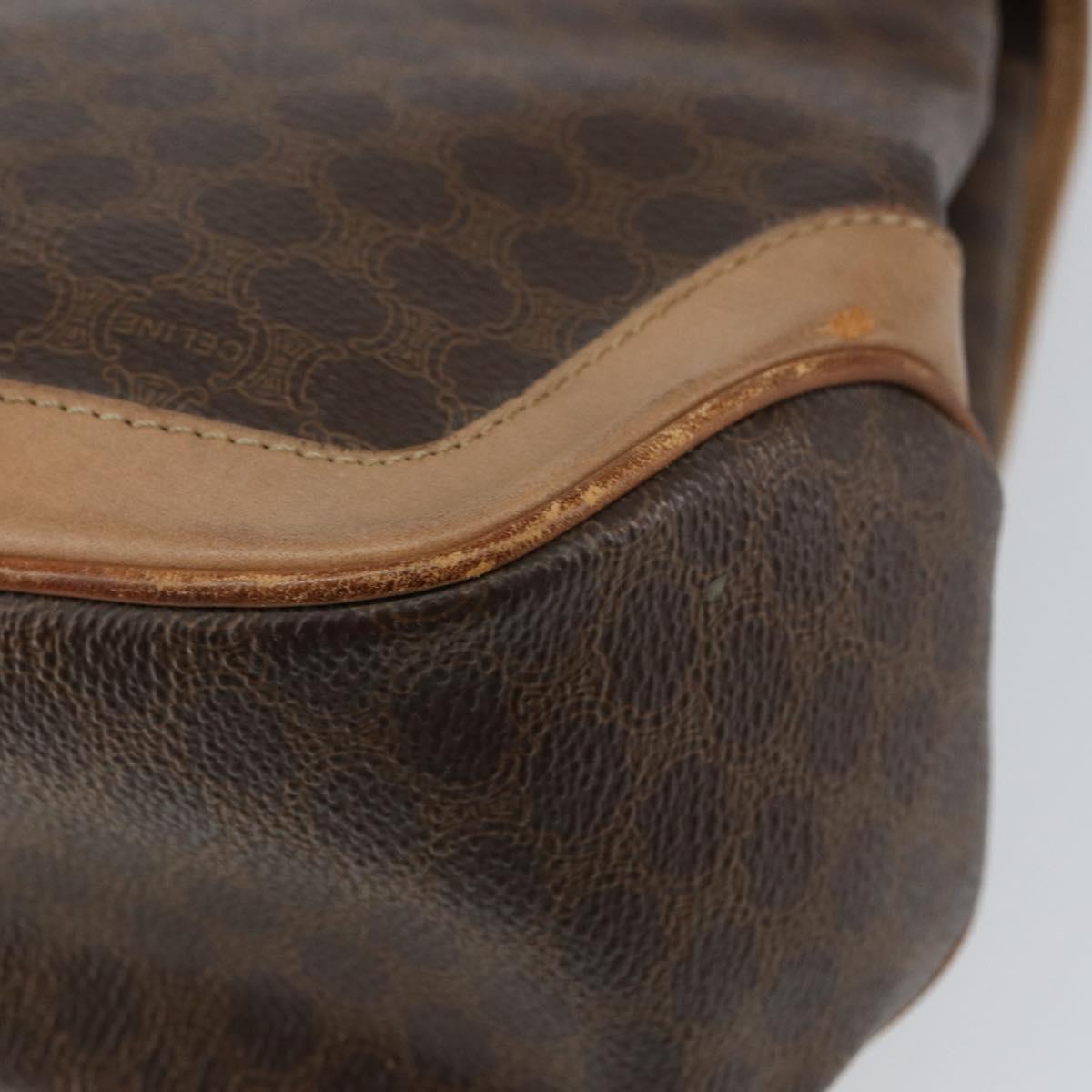 CELINE Macadam Canvas Hand Bag PVC Leather Brown Gold Auth 158419