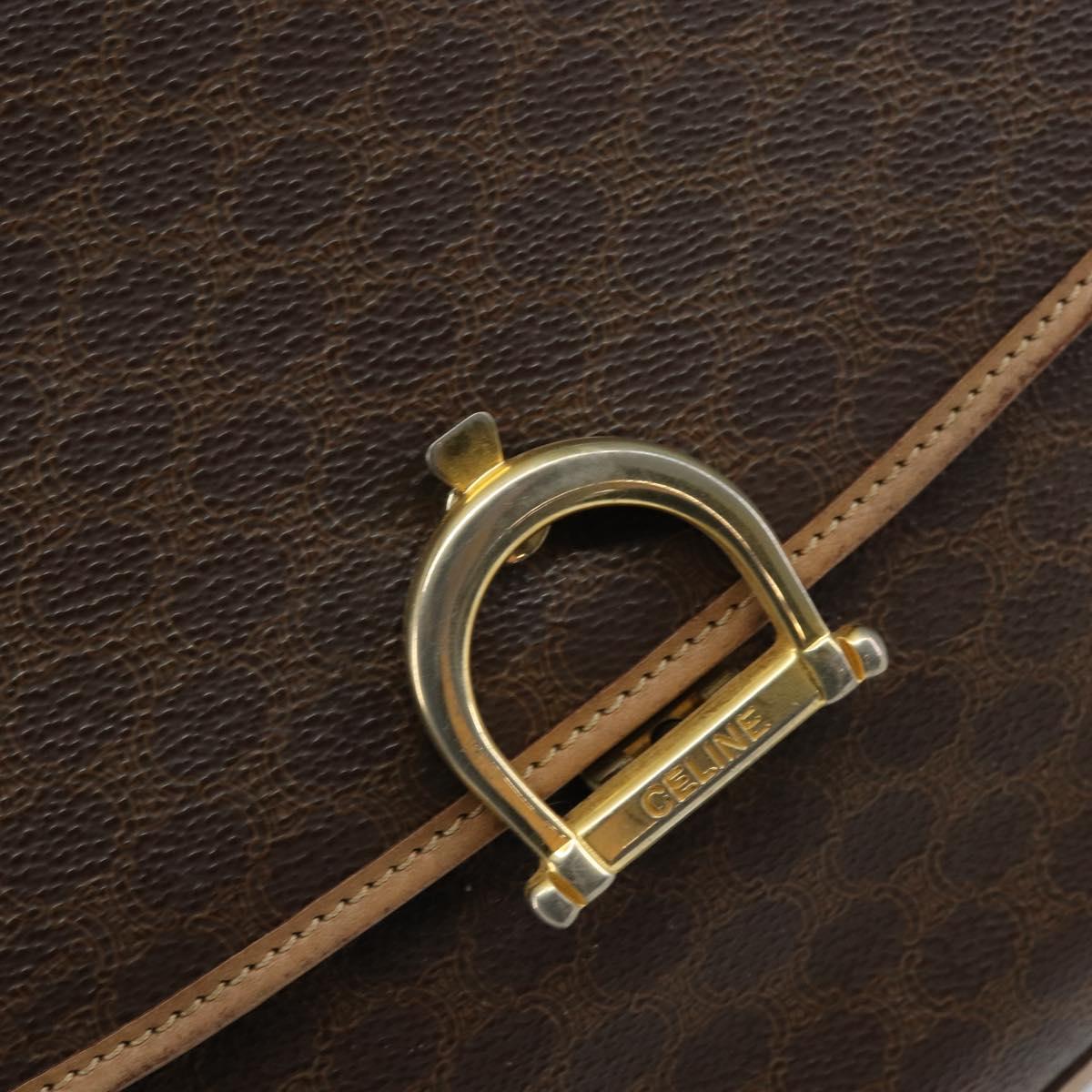 CELINE Macadam Canvas Hand Bag PVC Leather Brown Gold Auth 158419