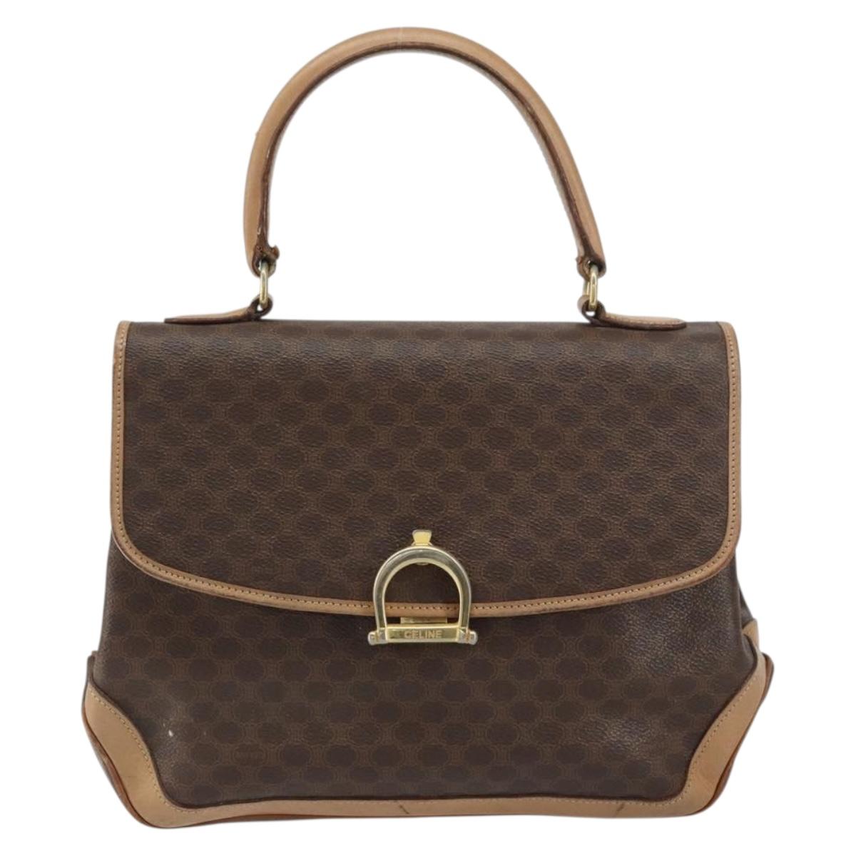 CELINE Macadam Canvas Hand Bag PVC Leather Brown Gold Auth 158419