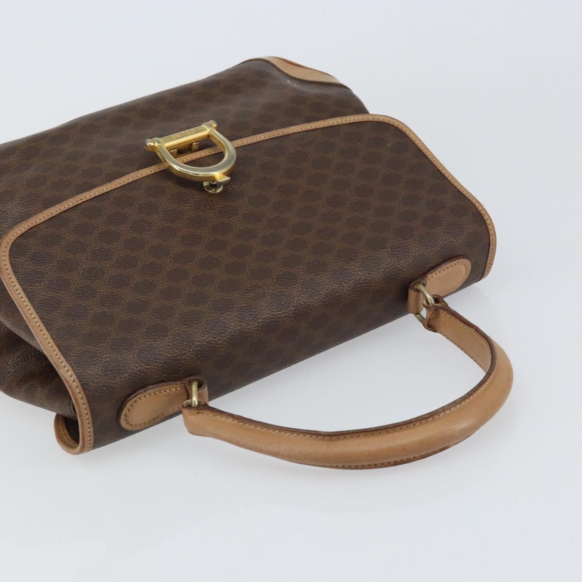 CELINE Macadam Canvas Hand Bag PVC Leather Brown Gold Auth 158419