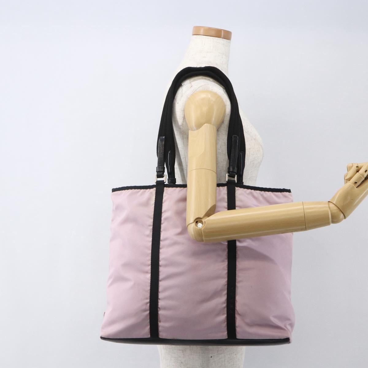 PRADA Tote Bag Nylon Pink Silver Auth 158422