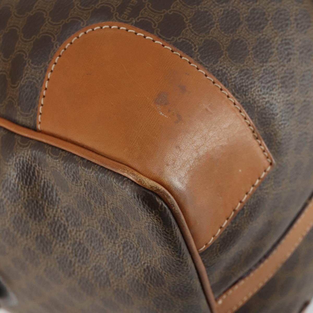 CELINE Macadam Canvas Boston Bag PVC Leather Brown Gold Auth 158425