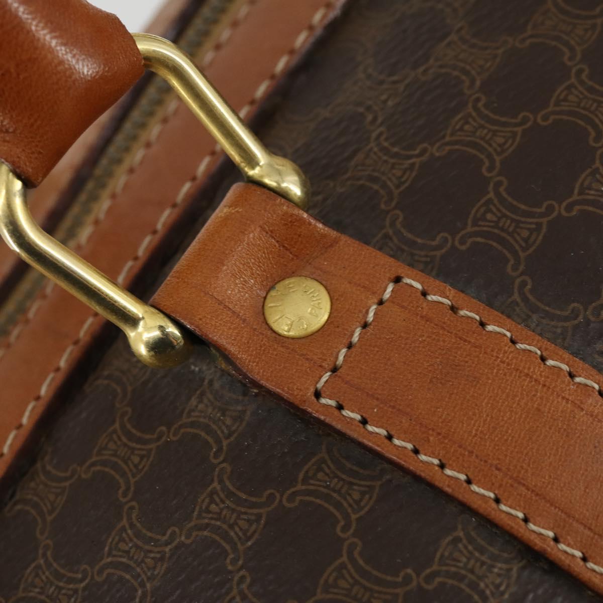 CELINE Macadam Canvas Boston Bag PVC Leather Brown Gold Auth 158425