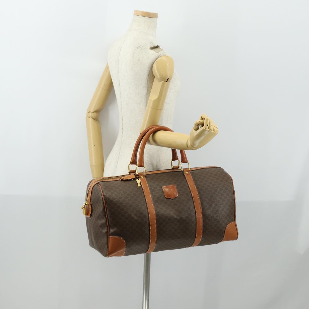 CELINE Macadam Canvas Boston Bag PVC Leather Brown Gold Auth 158425