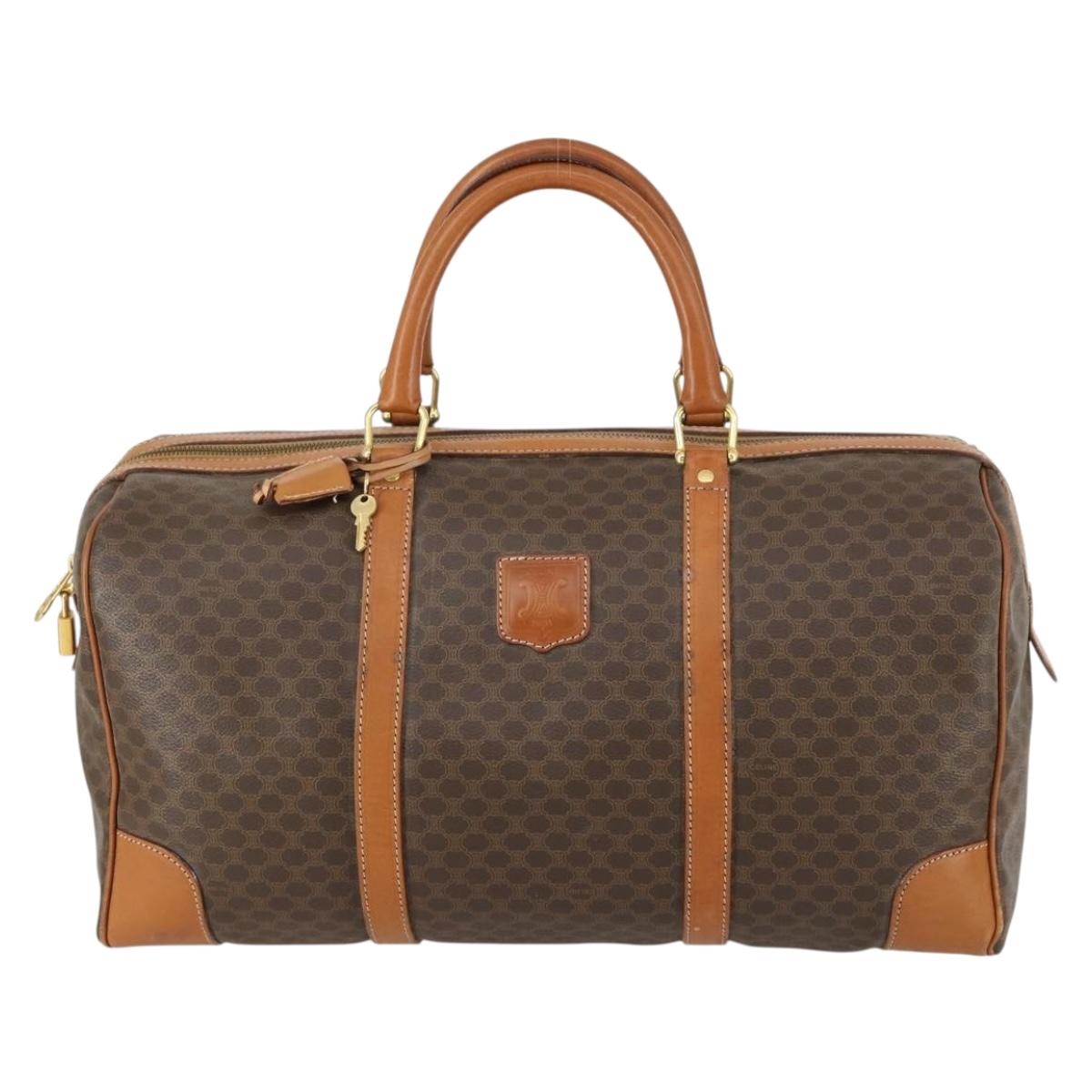 CELINE Macadam Canvas Boston Bag PVC Leather Brown Gold Auth 158425