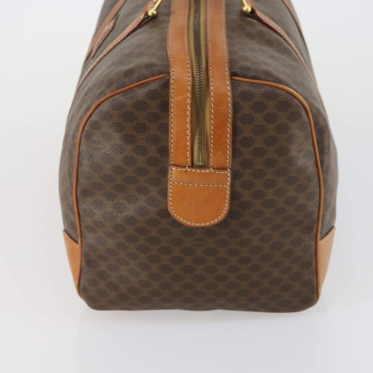 CELINE Macadam Canvas Boston Bag PVC Leather Brown Gold Auth 158425