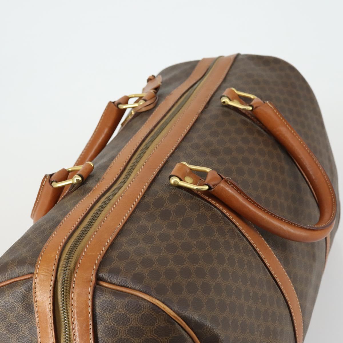 CELINE Macadam Canvas Boston Bag PVC Leather Brown Gold Auth 158425