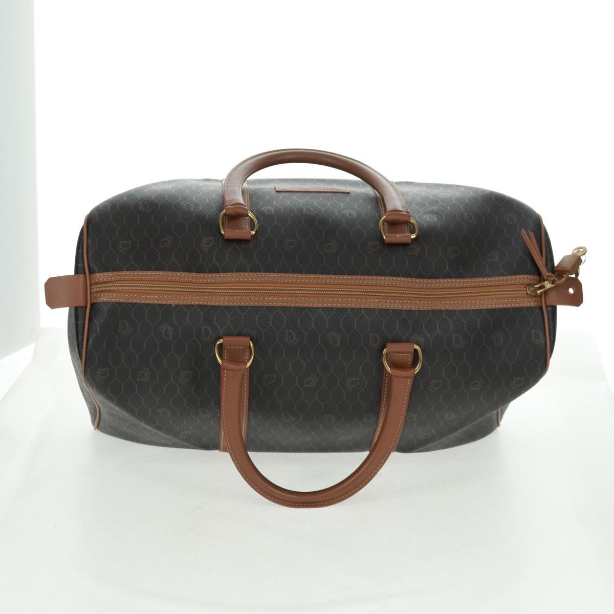 Christian Dior Honeycomb Canvas Boston Bag PVC Black Gold Auth 158426