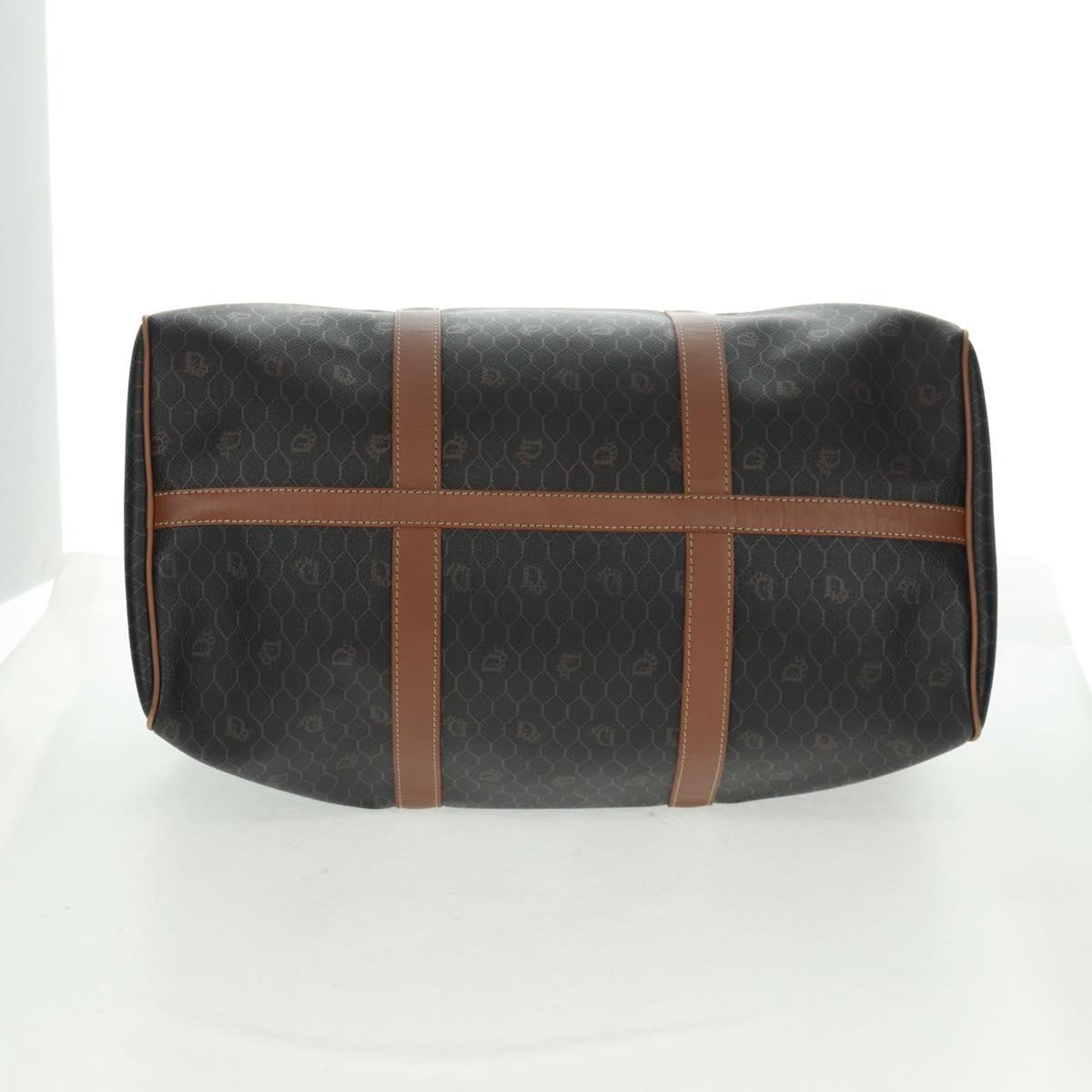 Christian Dior Honeycomb Canvas Boston Bag PVC Black Gold Auth 158426