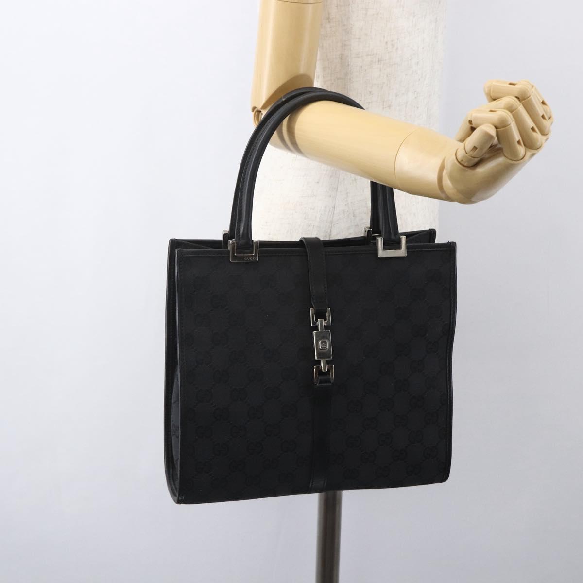 GUCCI GG Canvas Jackie Hand Bag Black Silver 002 1065 Auth 158453A