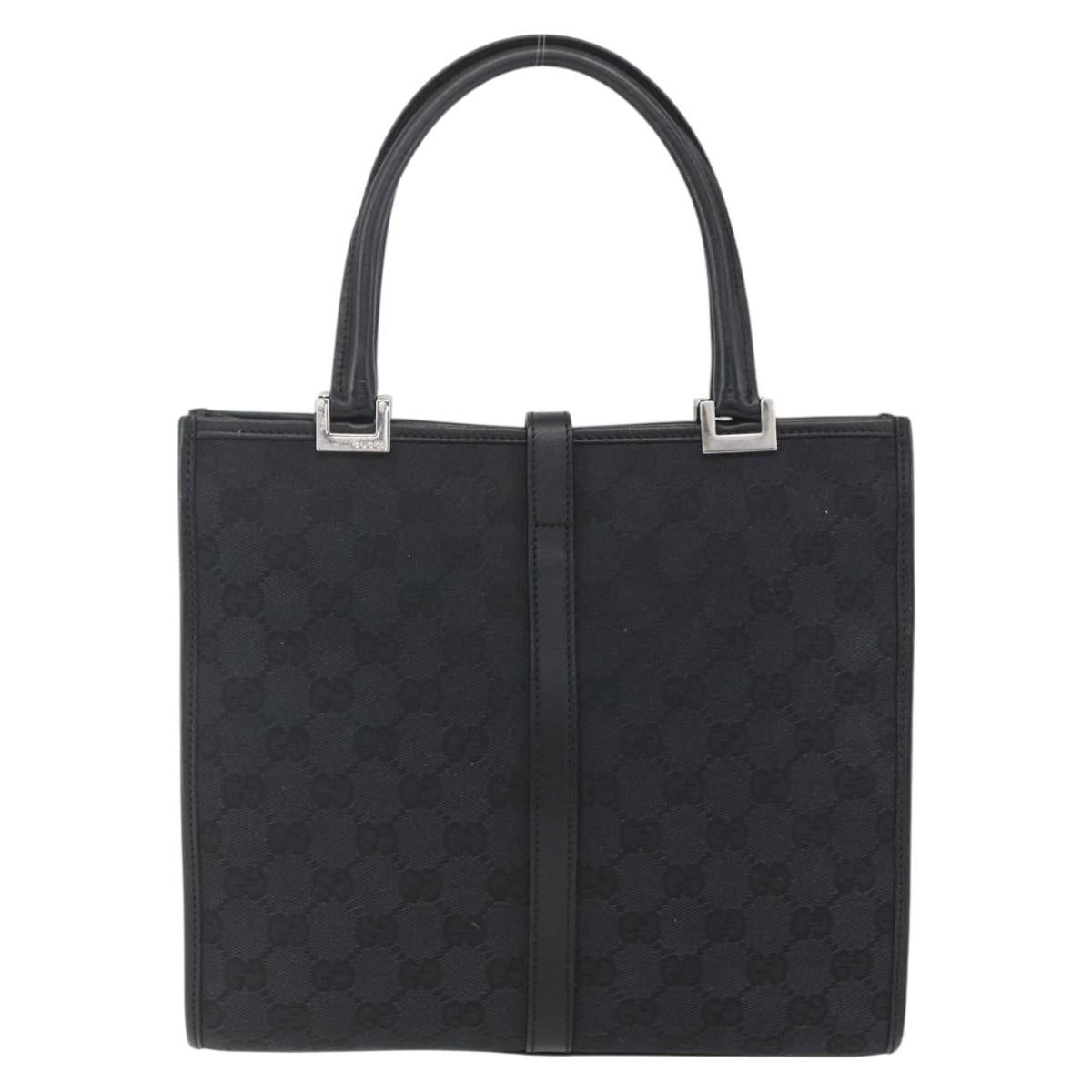 GUCCI GG Canvas Jackie Hand Bag Black Silver 002 1065 Auth 158453A