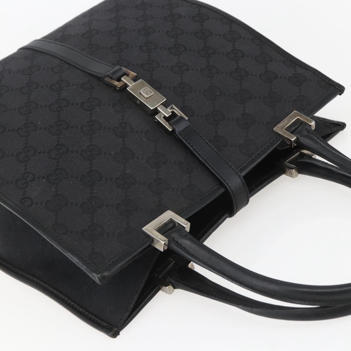 GUCCI GG Canvas Jackie Hand Bag Black Silver 002 1065 Auth 158453A