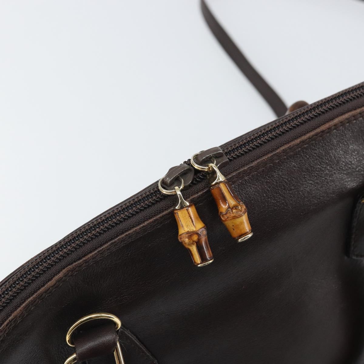GUCCI Bamboo Hand Bag Leather 2way Brown Gold 000 2122 0290 Auth 158454