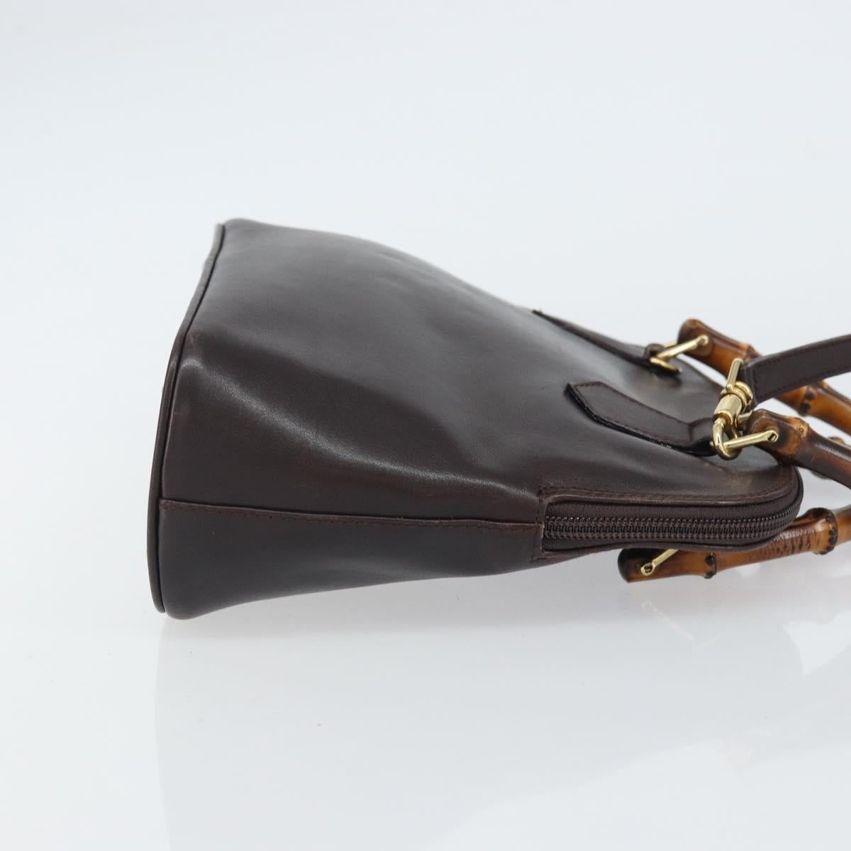 GUCCI Bamboo Hand Bag Leather 2way Brown Gold 000 2122 0290 Auth 158454