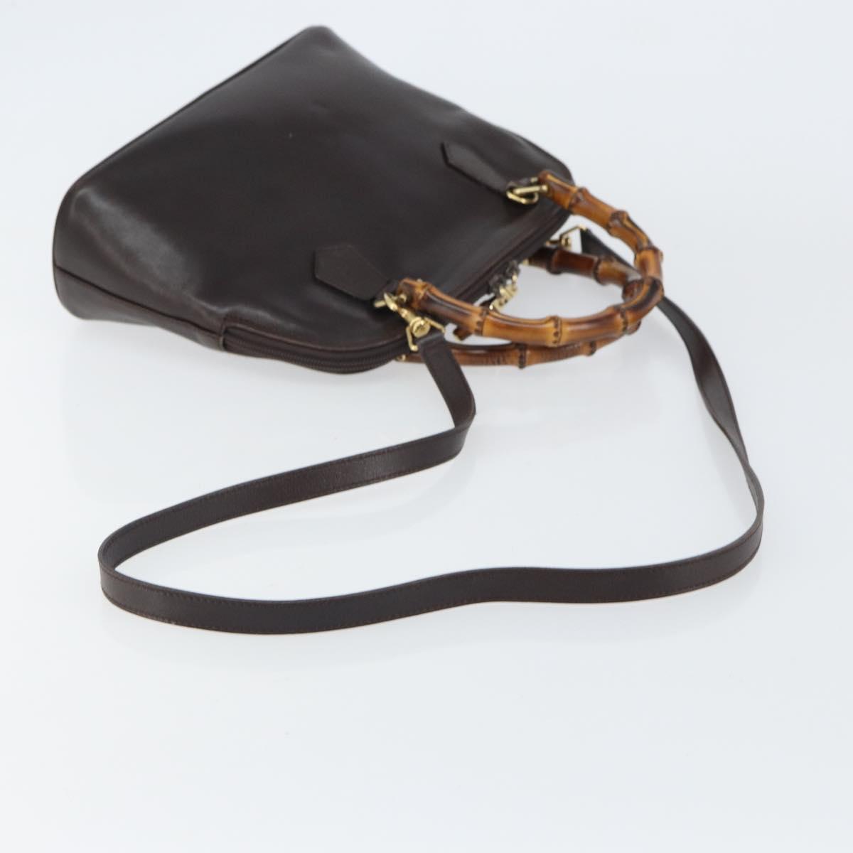 GUCCI Bamboo Hand Bag Leather 2way Brown Gold 000 2122 0290 Auth 158454