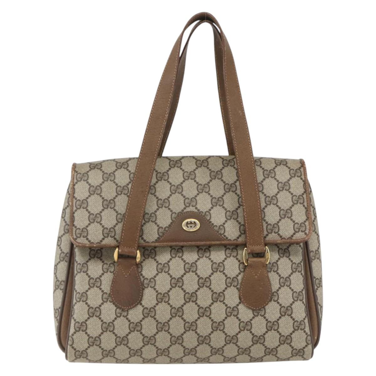 GUCCI GG Supreme Hand Bag PVC Beige Gold 116 02 080 Auth 158457