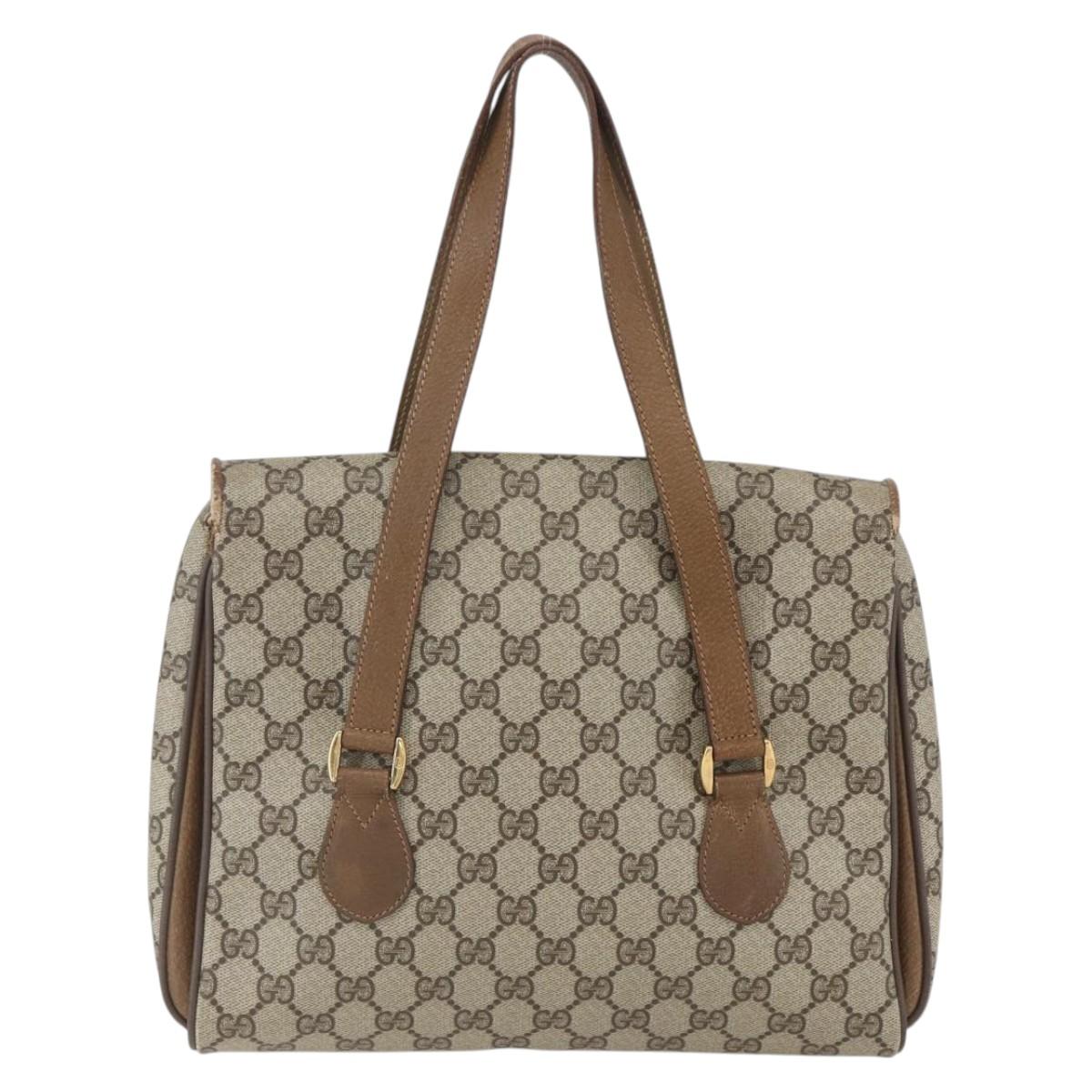 GUCCI GG Supreme Hand Bag PVC Beige Gold 116 02 080 Auth 158457