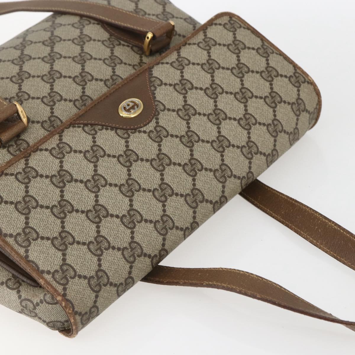 GUCCI GG Supreme Hand Bag PVC Beige Gold 116 02 080 Auth 158457