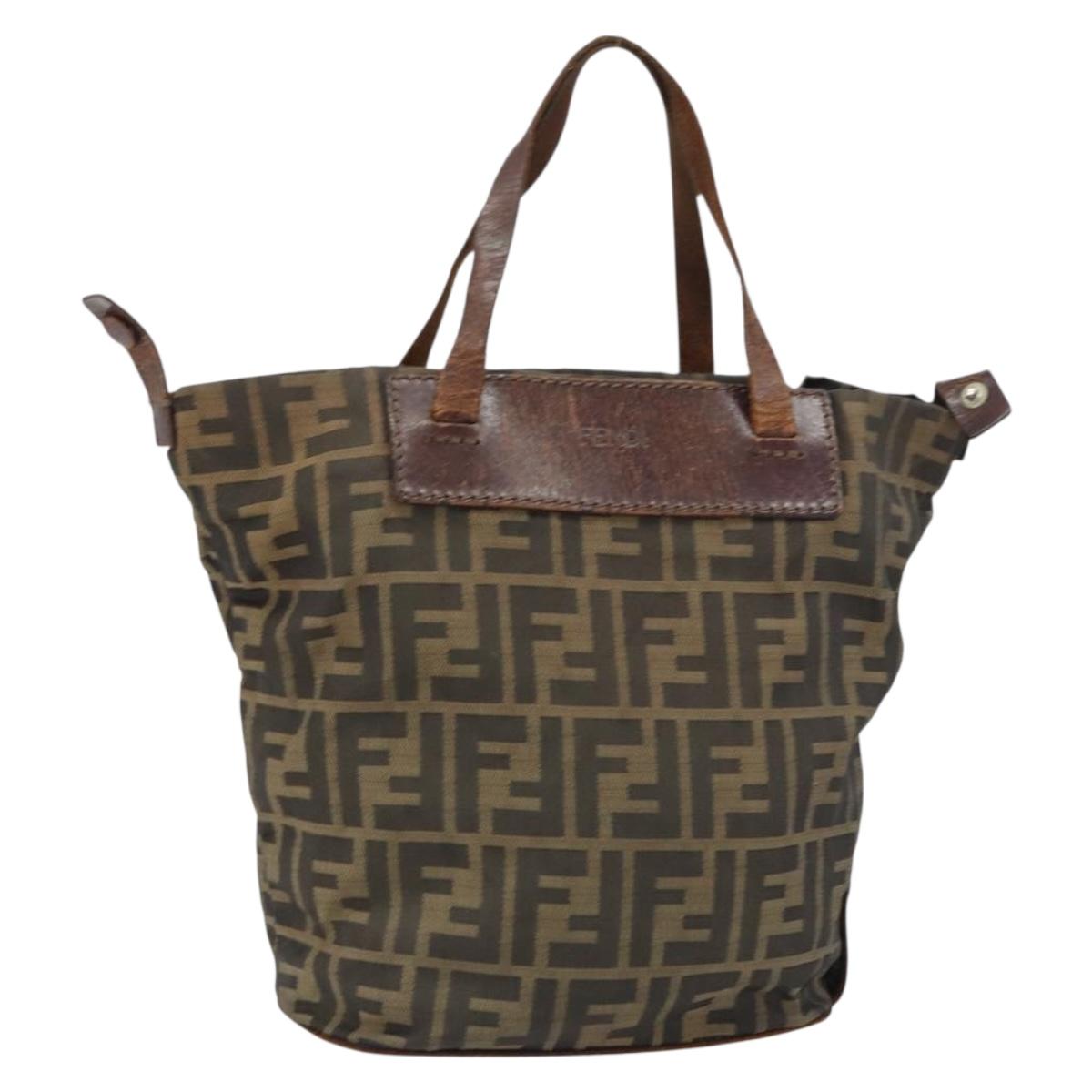 FENDI Zucca Canvas Hand Bag Black Brown Auth 158459