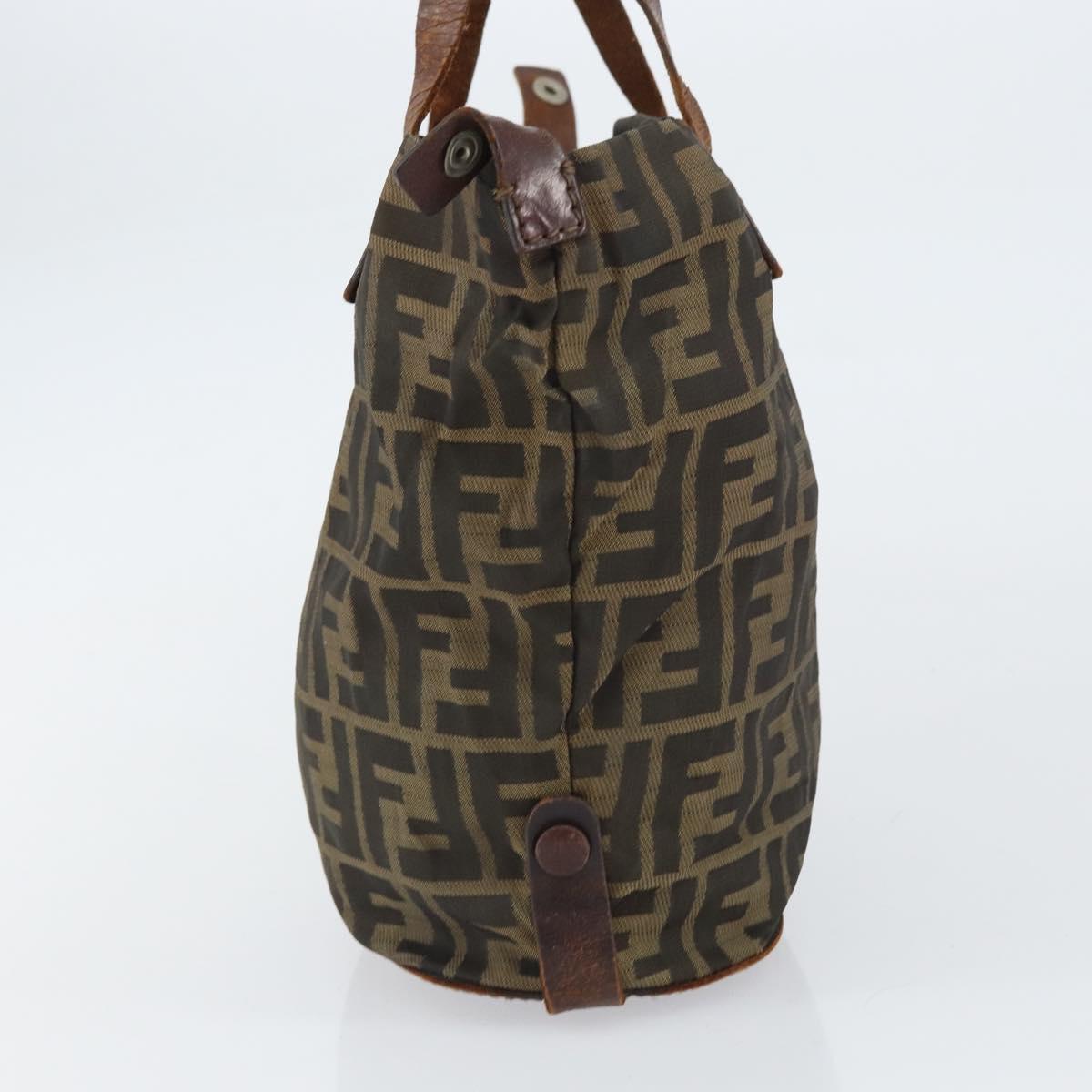 FENDI Zucca Canvas Hand Bag Black Brown Auth 158459