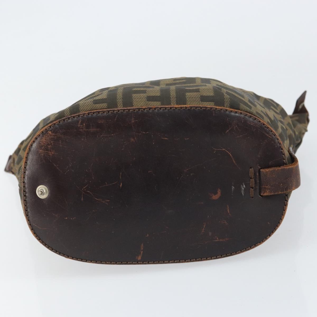 FENDI Zucca Canvas Hand Bag Black Brown Auth 158459