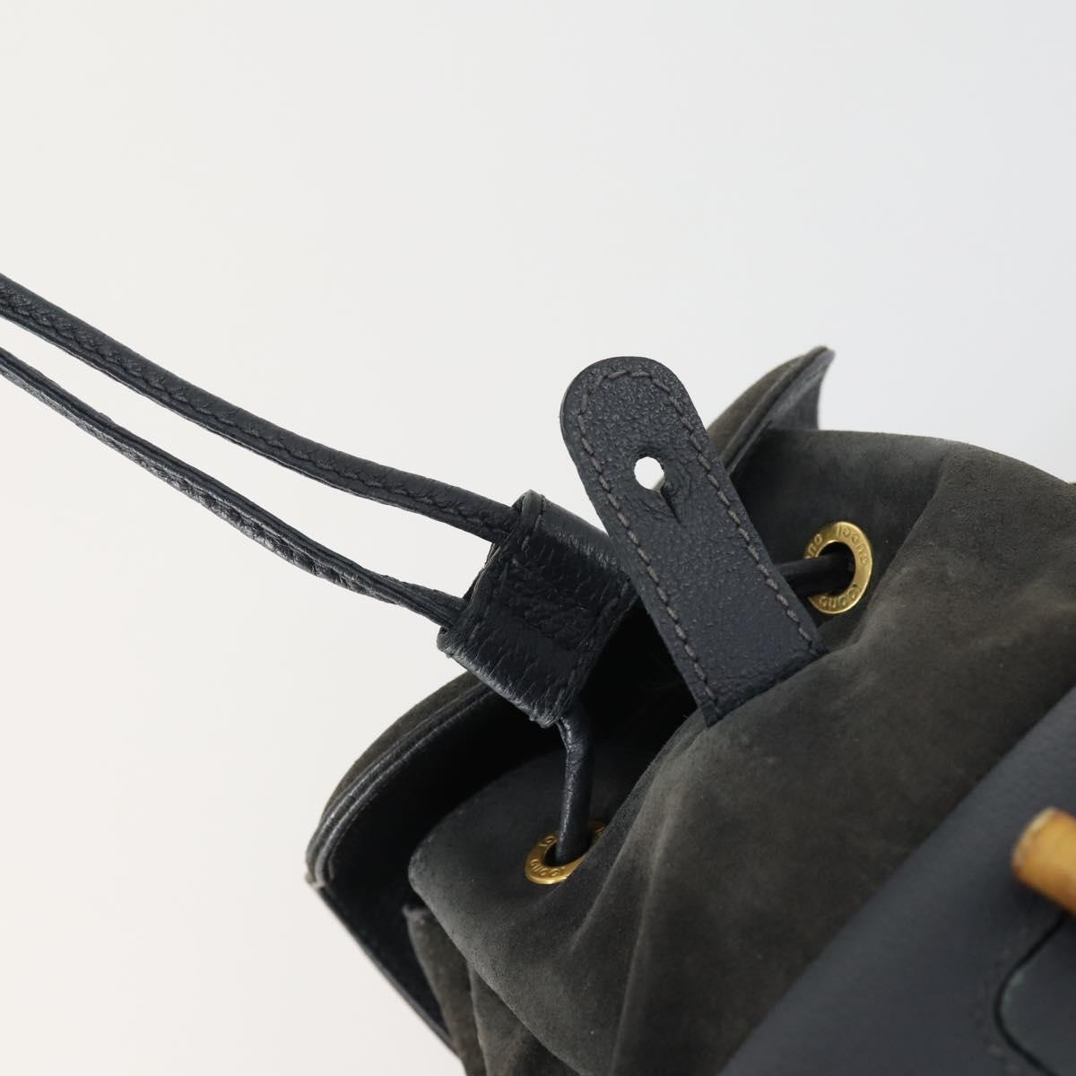 GUCCI Bamboo Backpack Suede Navy Gold 003 1705 0030 Auth 158464