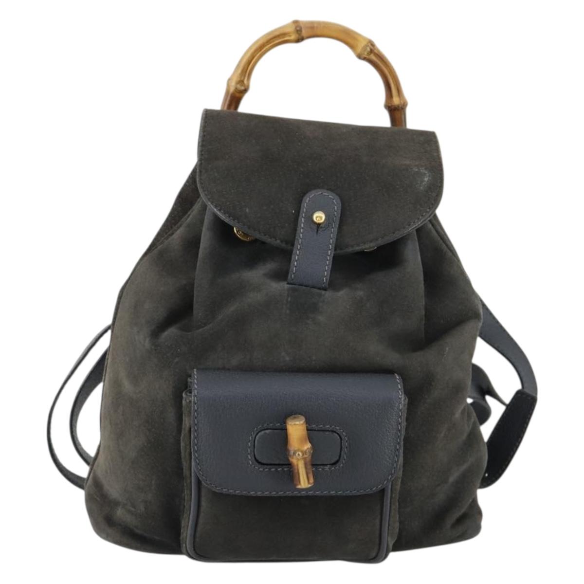 GUCCI Bamboo Backpack Suede Navy Gold 003 1705 0030 Auth 158464