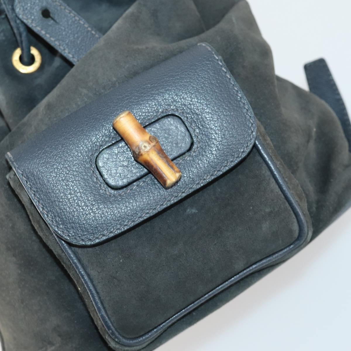 GUCCI Bamboo Backpack Suede Navy Gold 003 1705 0030 Auth 158464