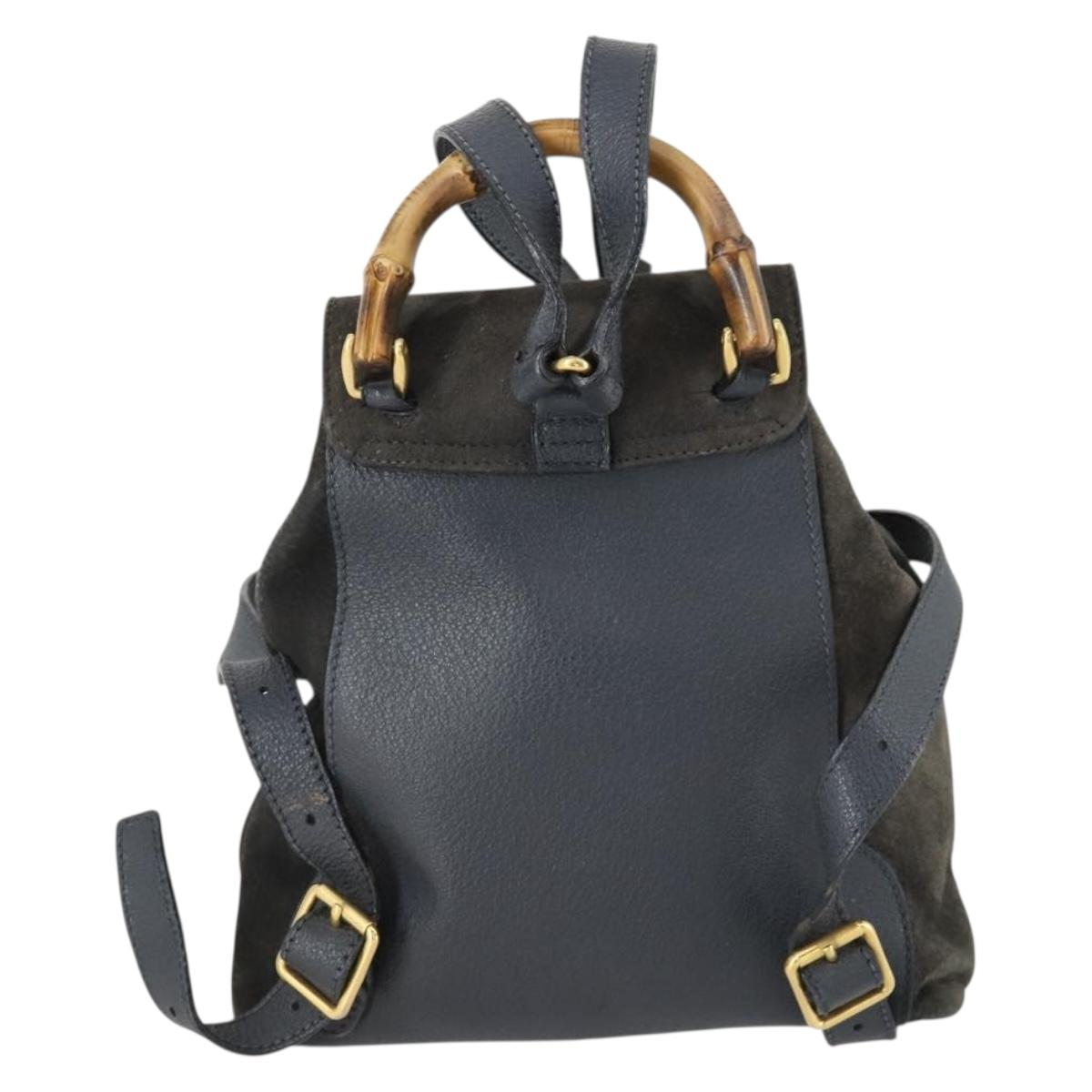 GUCCI Bamboo Backpack Suede Navy Gold 003 1705 0030 Auth 158464