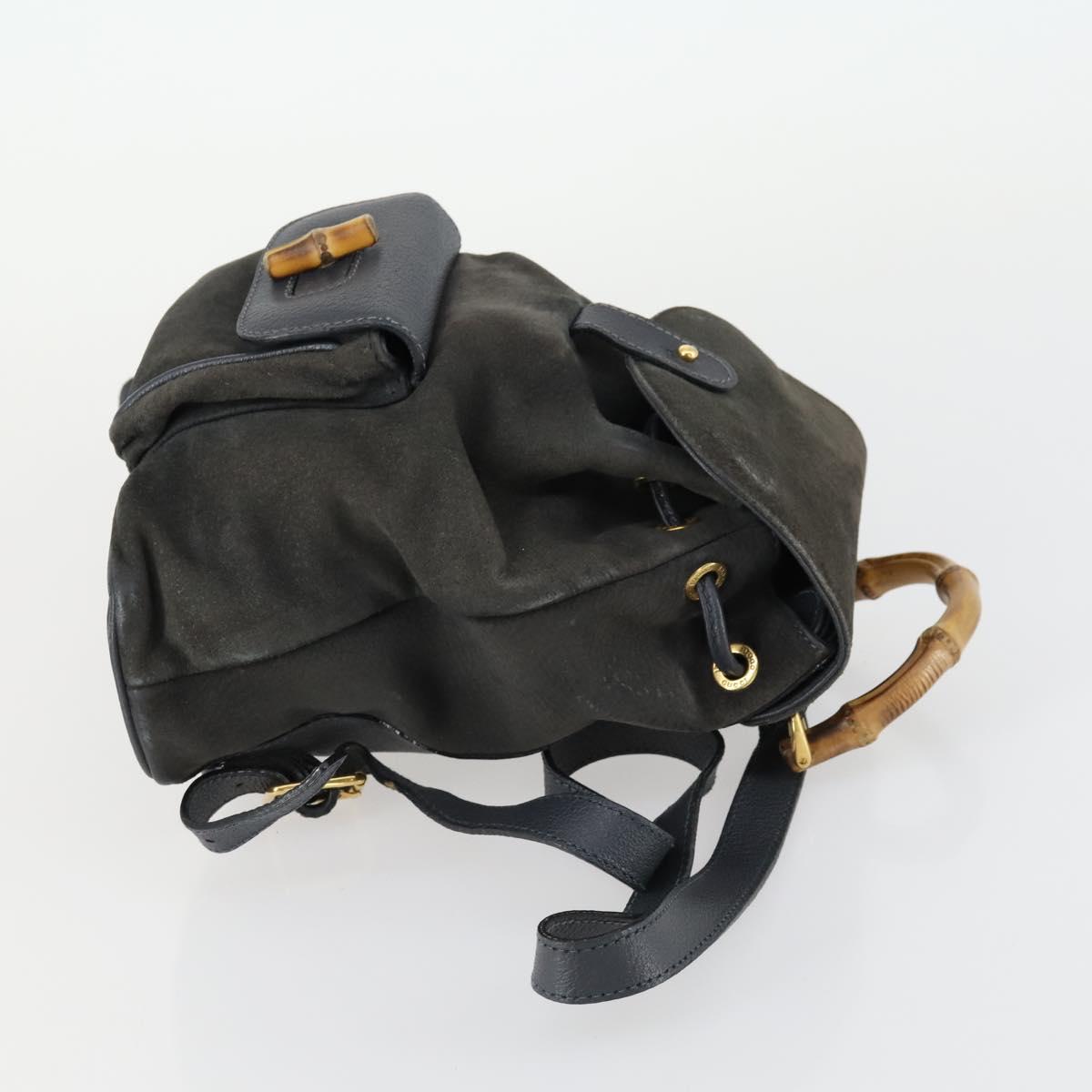 GUCCI Bamboo Backpack Suede Navy Gold 003 1705 0030 Auth 158464