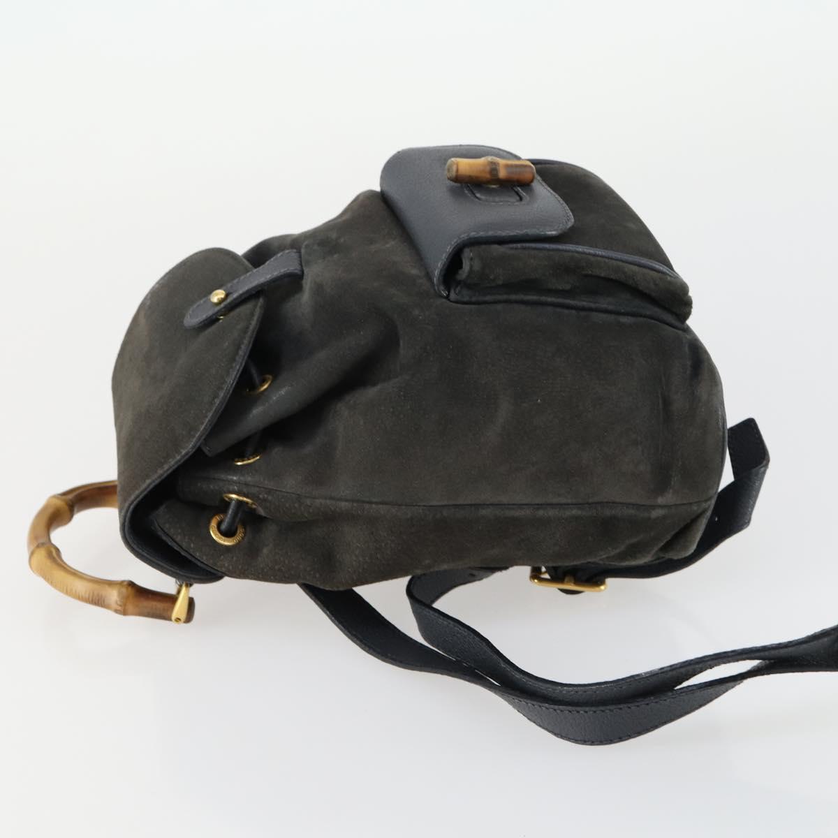 GUCCI Bamboo Backpack Suede Navy Gold 003 1705 0030 Auth 158464
