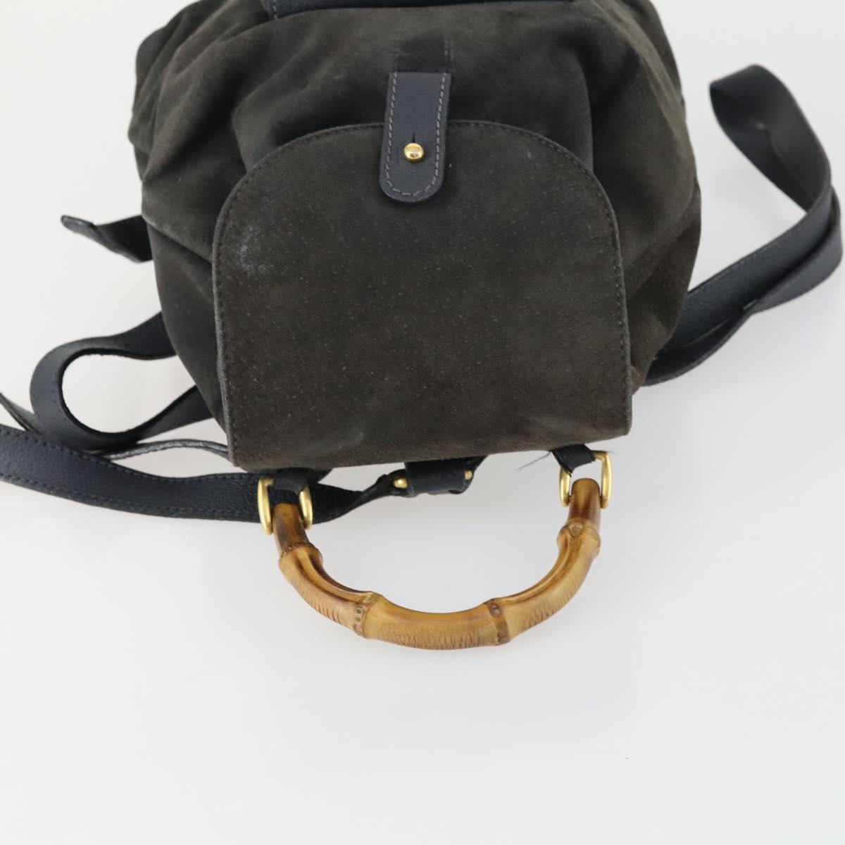 GUCCI Bamboo Backpack Suede Navy Gold 003 1705 0030 Auth 158464