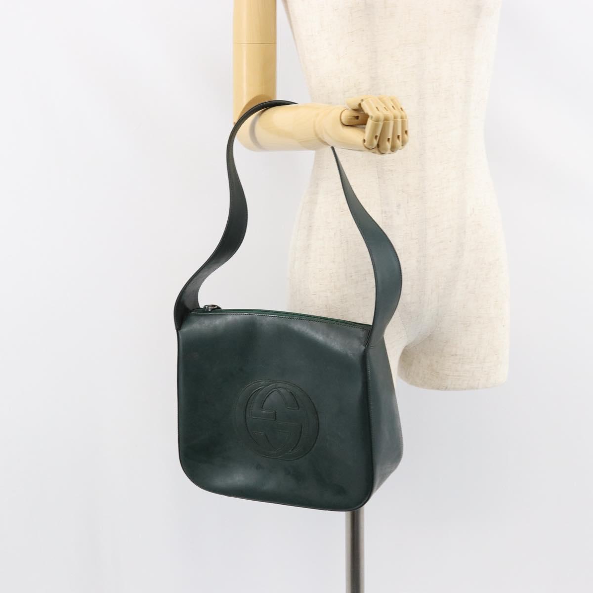 GUCCI Shoulder Bag Enamel Green Silver Auth 158465