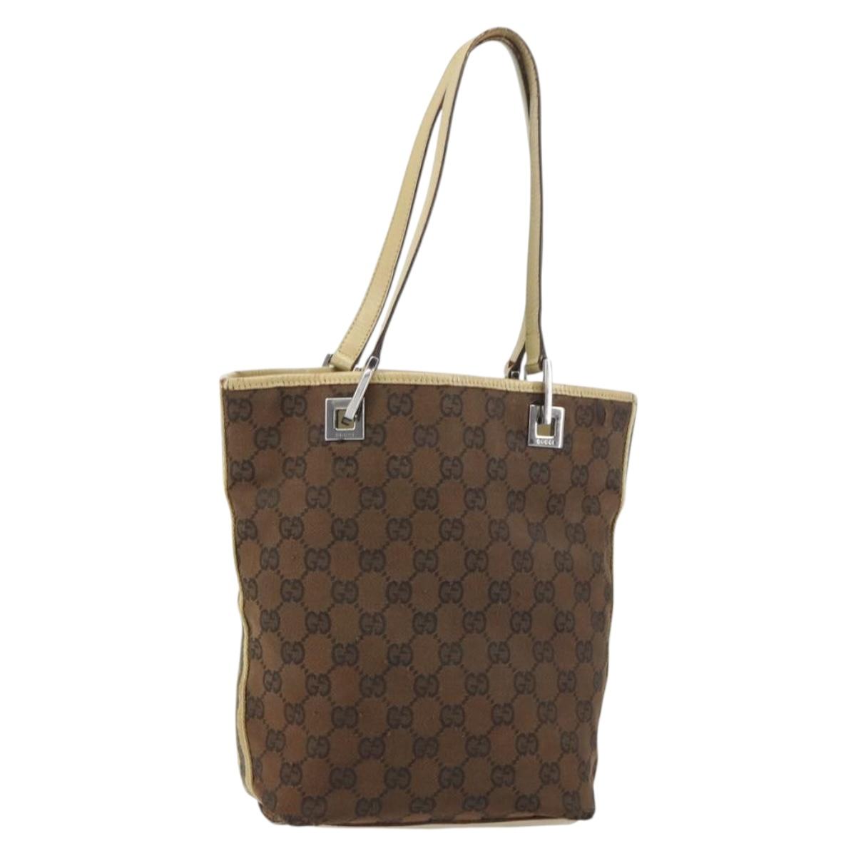 GUCCI GG Canvas Tote Bag Beige Gold 31244 Auth 158476
