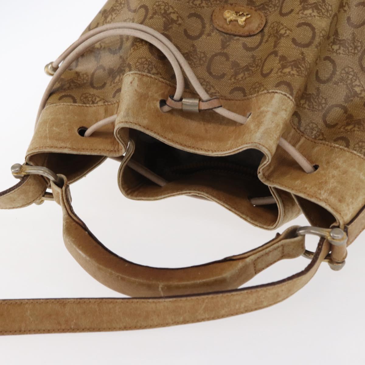 CELINE C Sulky Shoulder Bag PVC Beige Gold Auth 158480