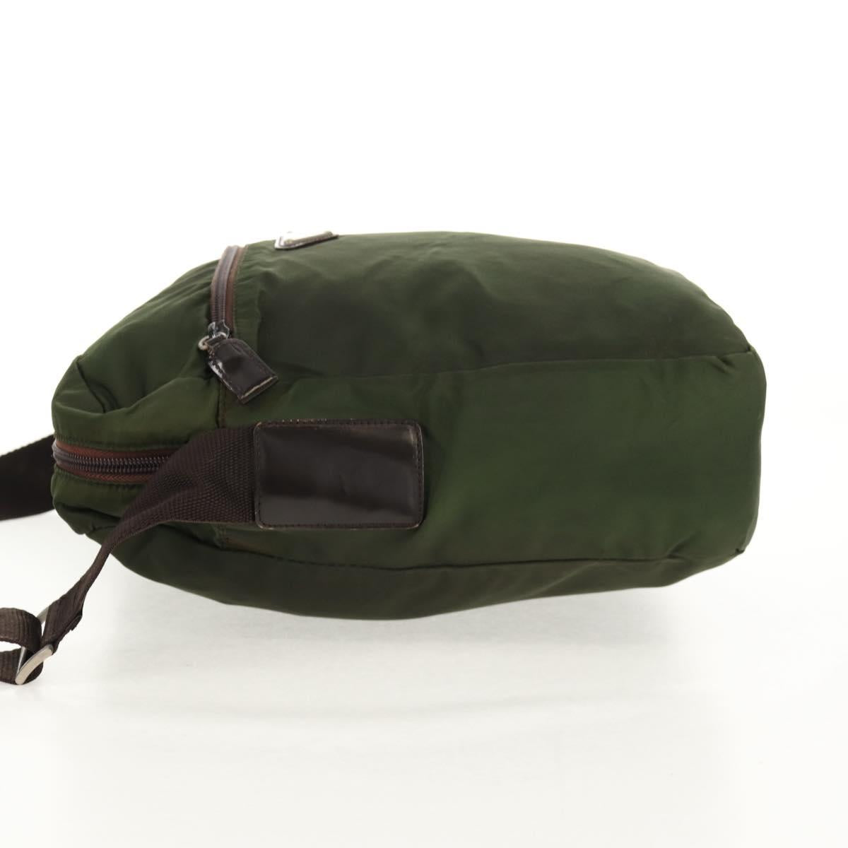 PRADA Shoulder Bag Nylon Khaki Silver Auth 158481