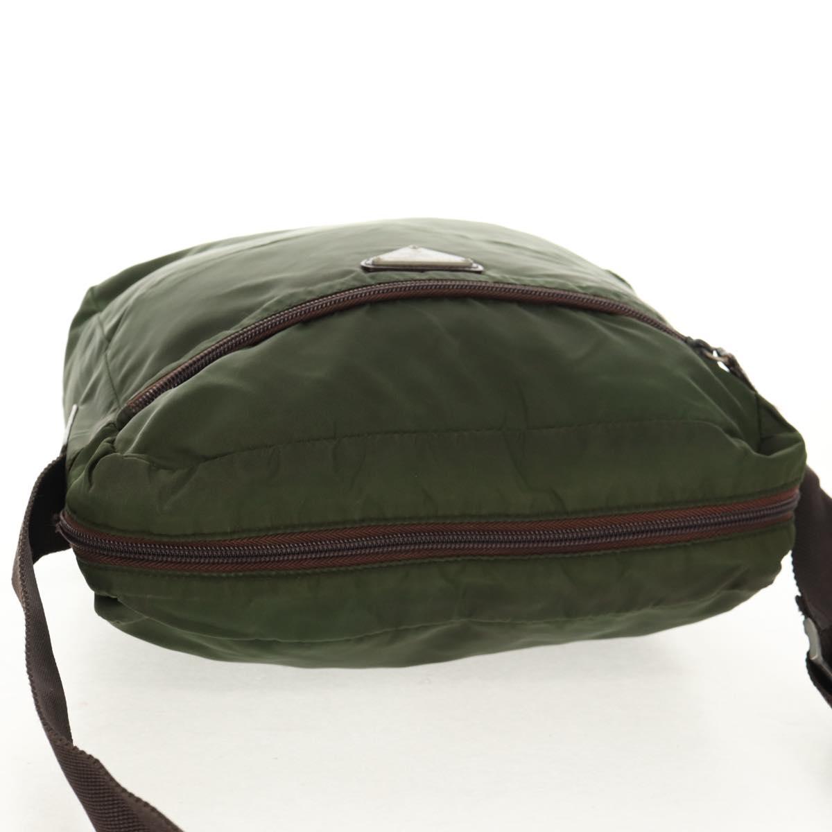PRADA Shoulder Bag Nylon Khaki Silver Auth 158481