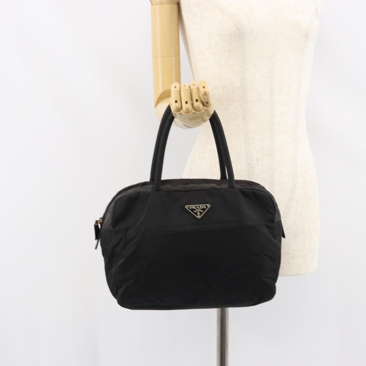 PRADA Hand Bag Nylon Black Silver Auth 158483