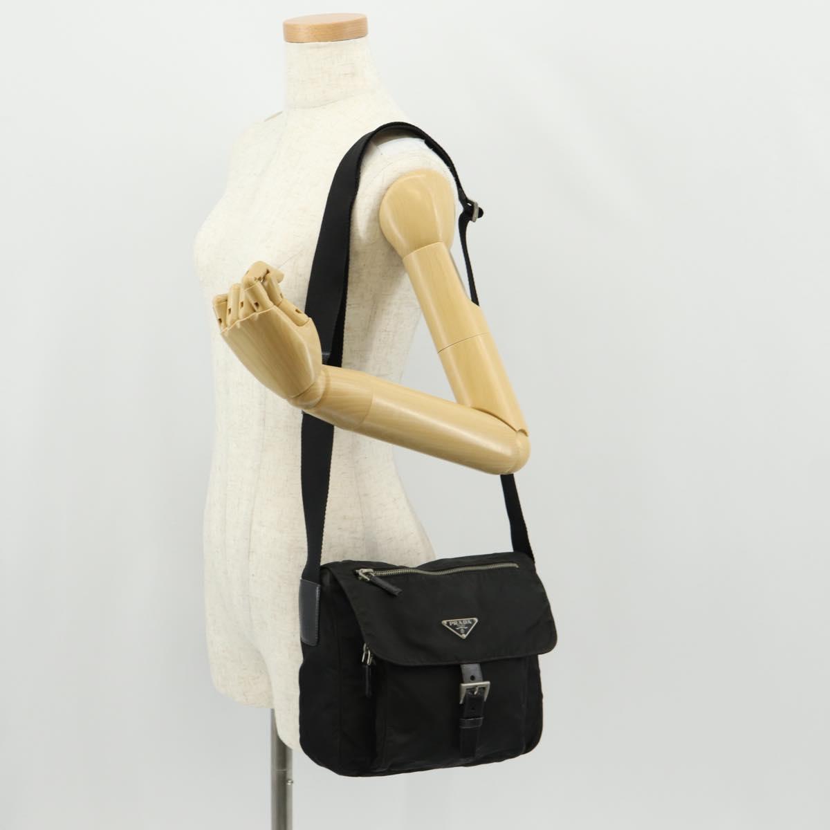 PRADA Shoulder Bag Nylon Silver Black Auth 158486