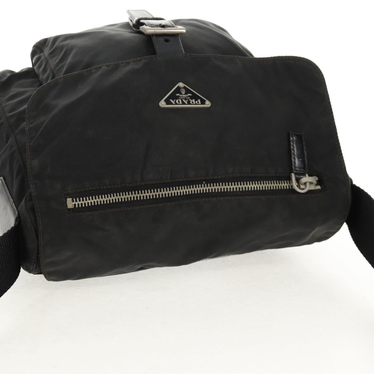 PRADA Shoulder Bag Nylon Silver Black Auth 158486