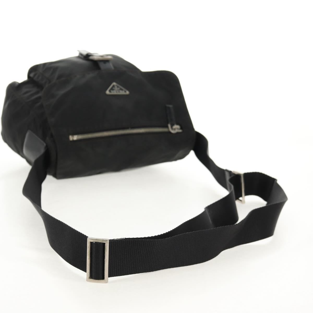 PRADA Shoulder Bag Nylon Silver Black Auth 158486