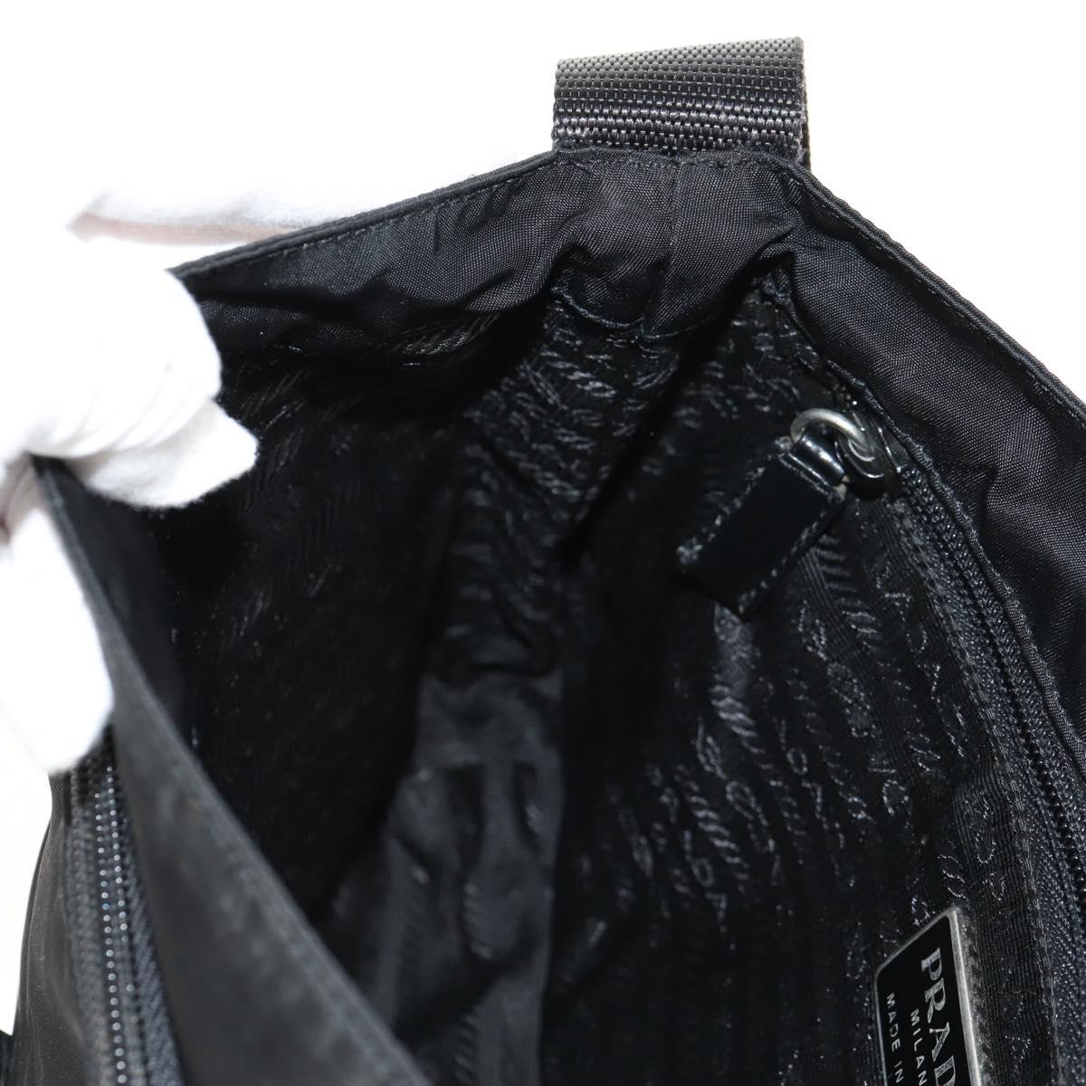 PRADA Shoulder Bag Nylon Silver Black Auth 158487