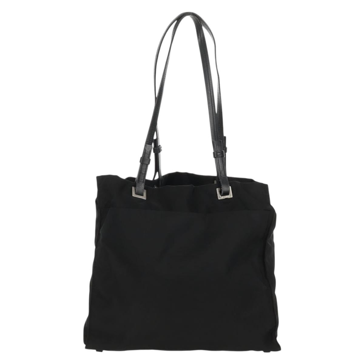 PRADA Tote Bag Nylon Black Silver Auth 158494