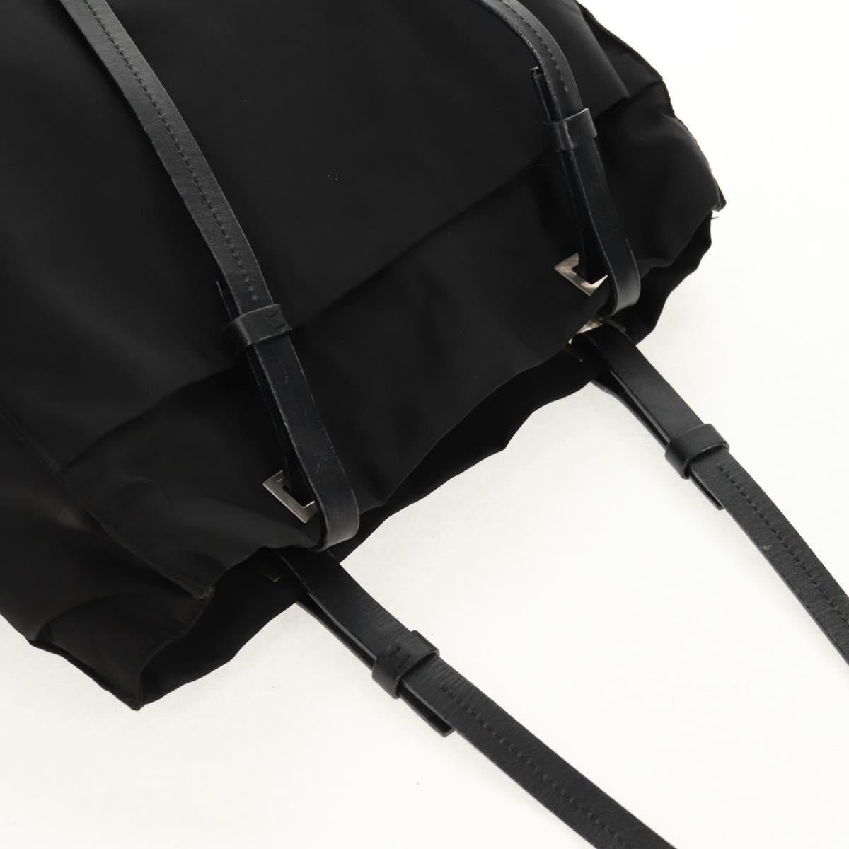 PRADA Tote Bag Nylon Black Silver Auth 158494