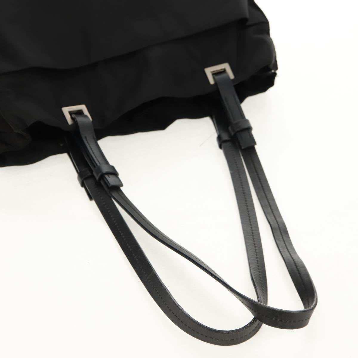 PRADA Tote Bag Nylon Black Silver Auth 158494
