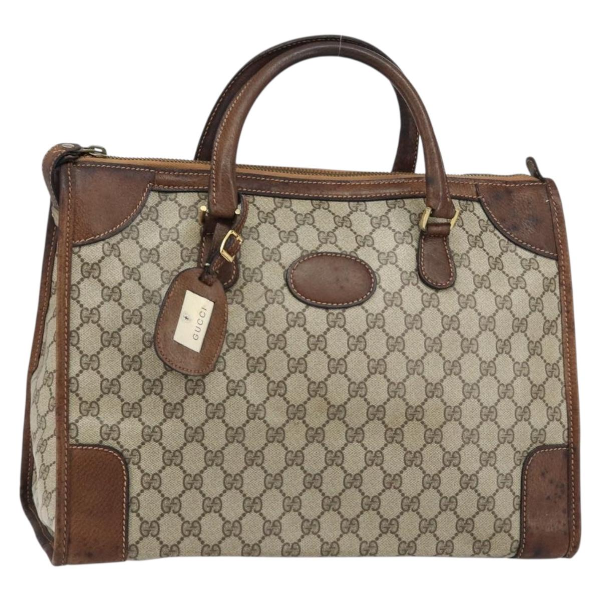 GUCCI GG Supreme Boston Bag PVC Old Gucci Beige Gold Auth 158499