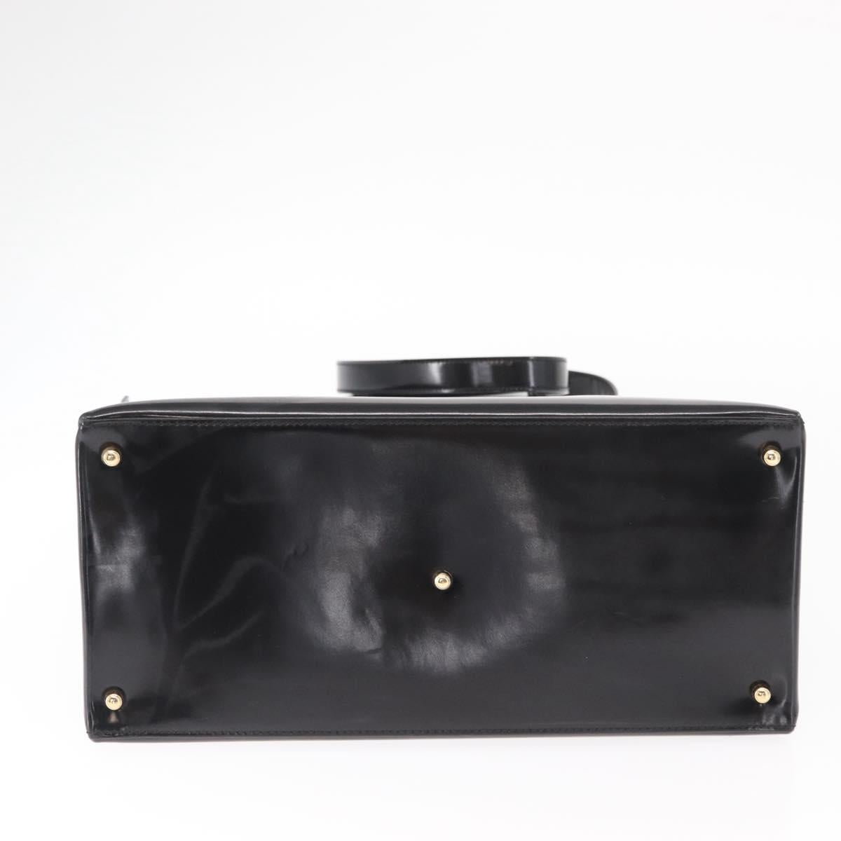 GUCCI Hand Bag Enamel 2way Black Gold Auth 158500