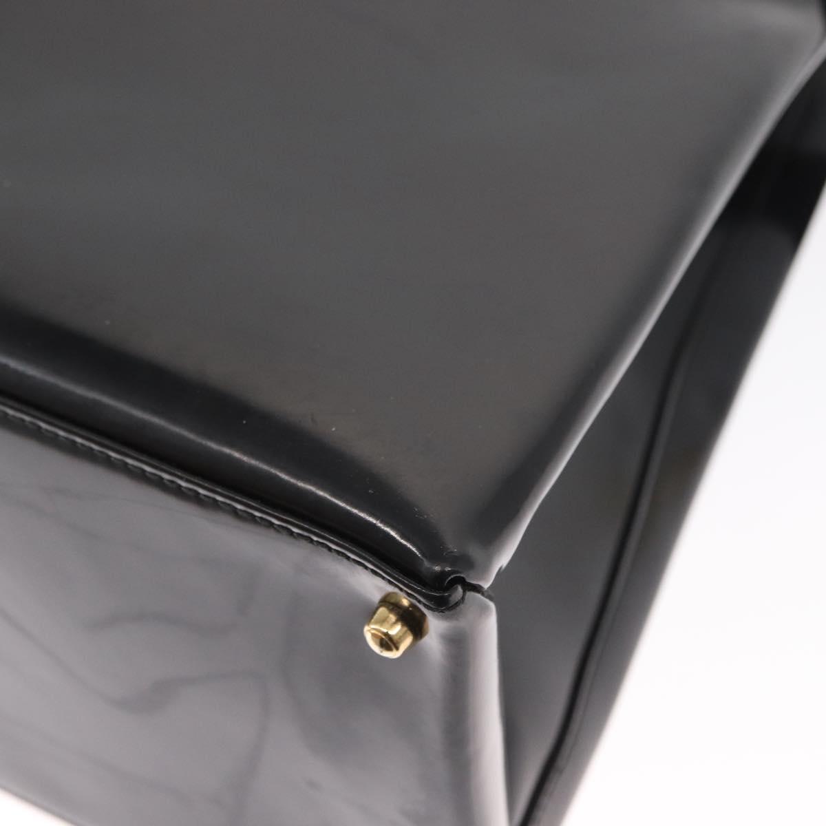 GUCCI Hand Bag Enamel 2way Black Gold Auth 158500